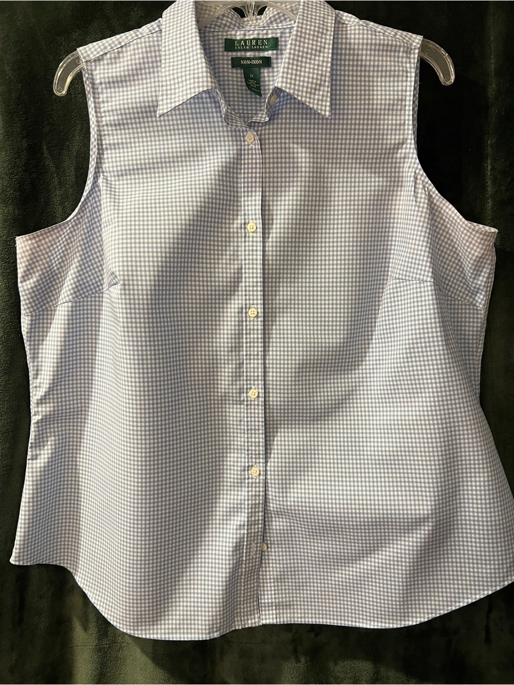 Classic Lauren Ralph Lauren Sleeveless Blue Gingham Button-Front Shirt - Picture 4 of 4